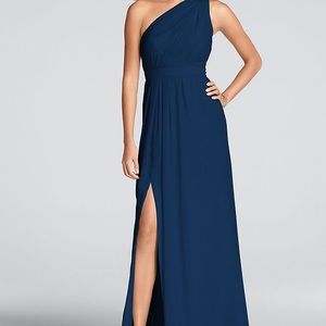 Long One Shoulder Crinkle Chiffon Dress